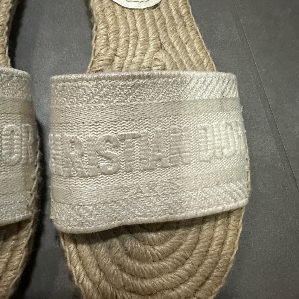Dior Cream Raffia Slide Sandals - Picture 3 of 5